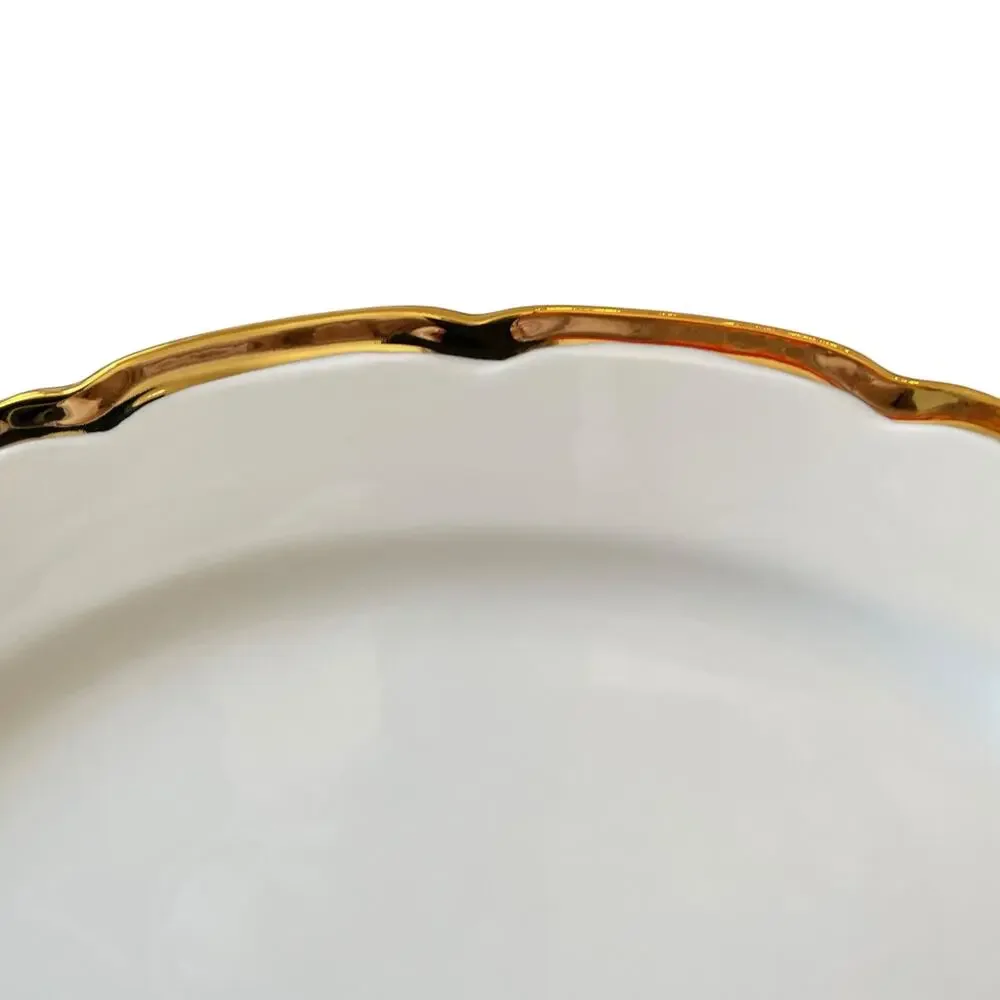 Yedi White Oval Serving Platter 14in Ceramic Gold Rim New